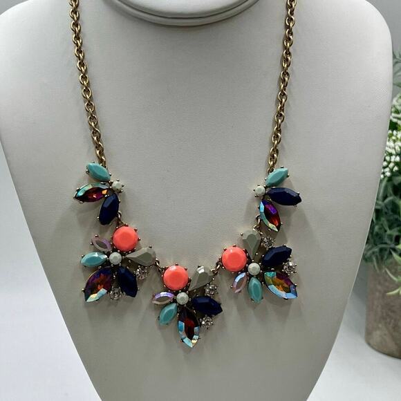 J. Crew Asymmetrical Vibrant Multicolor AB Glowing Rhinestone statement Necklace - Picture 1 of 12